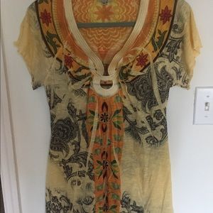 Comfortable T-shirt. Orange and gray